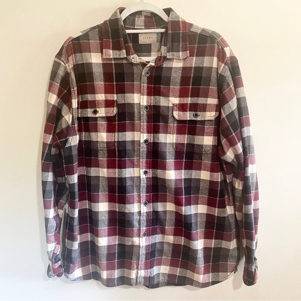 Jachs Heavy Duty Thick Plaid Flannel Work Button Up Red/Black XL
